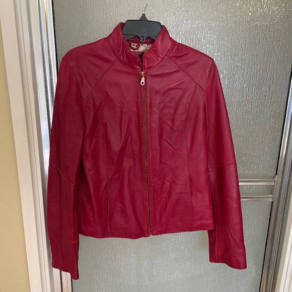 Wilsons Leather Red Genuine Leather Jacket Women’s , Size LZip Front Moto Style - Picture 1 of 11